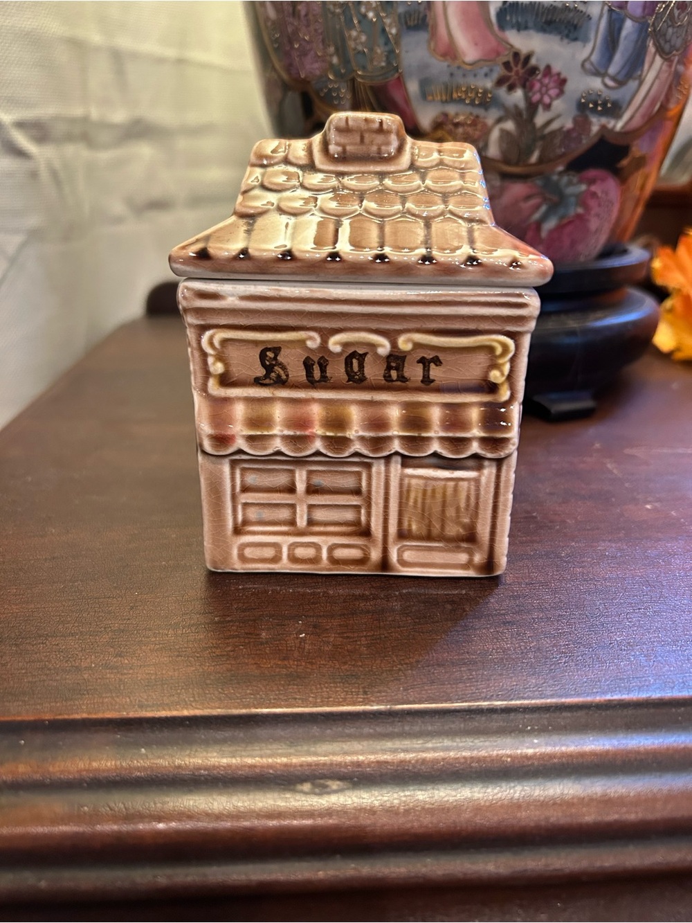 Vintage Ceramic Sugar House Canister - Brown made in Japan